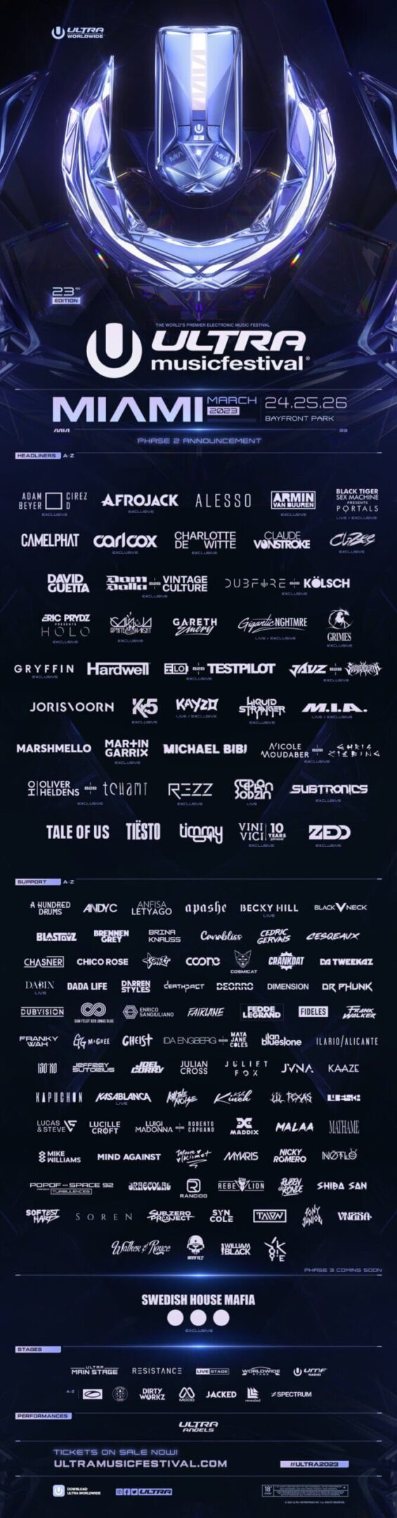 Ultra Music Festival Miami Announces Phase 2 Lineup for 2023 with Over 100 Additional Artists